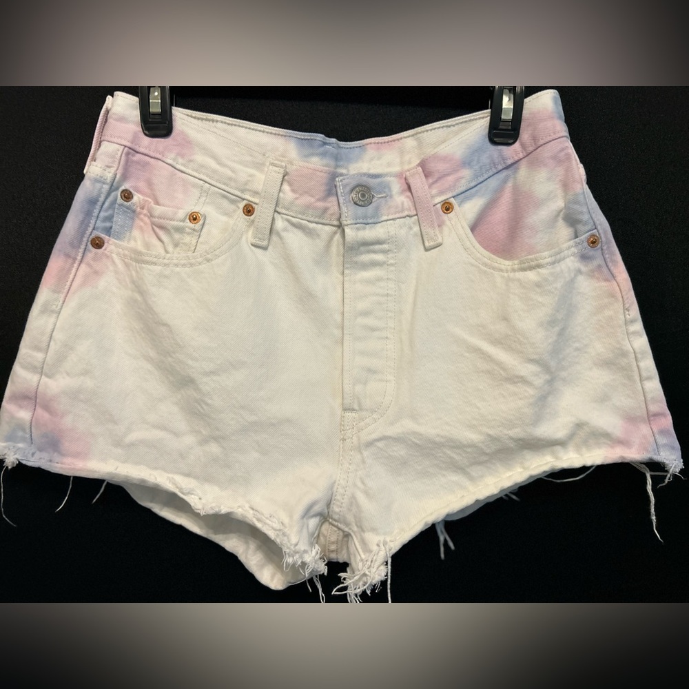 LEVI 501 Denim Cutoff Shorts Women's Size 29 White Tie Dye Distressed Festival